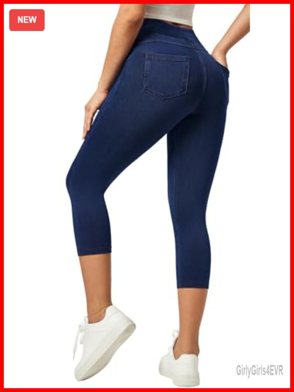 Stretchy High Waisted Pull On Capri Jeggings with Pockets